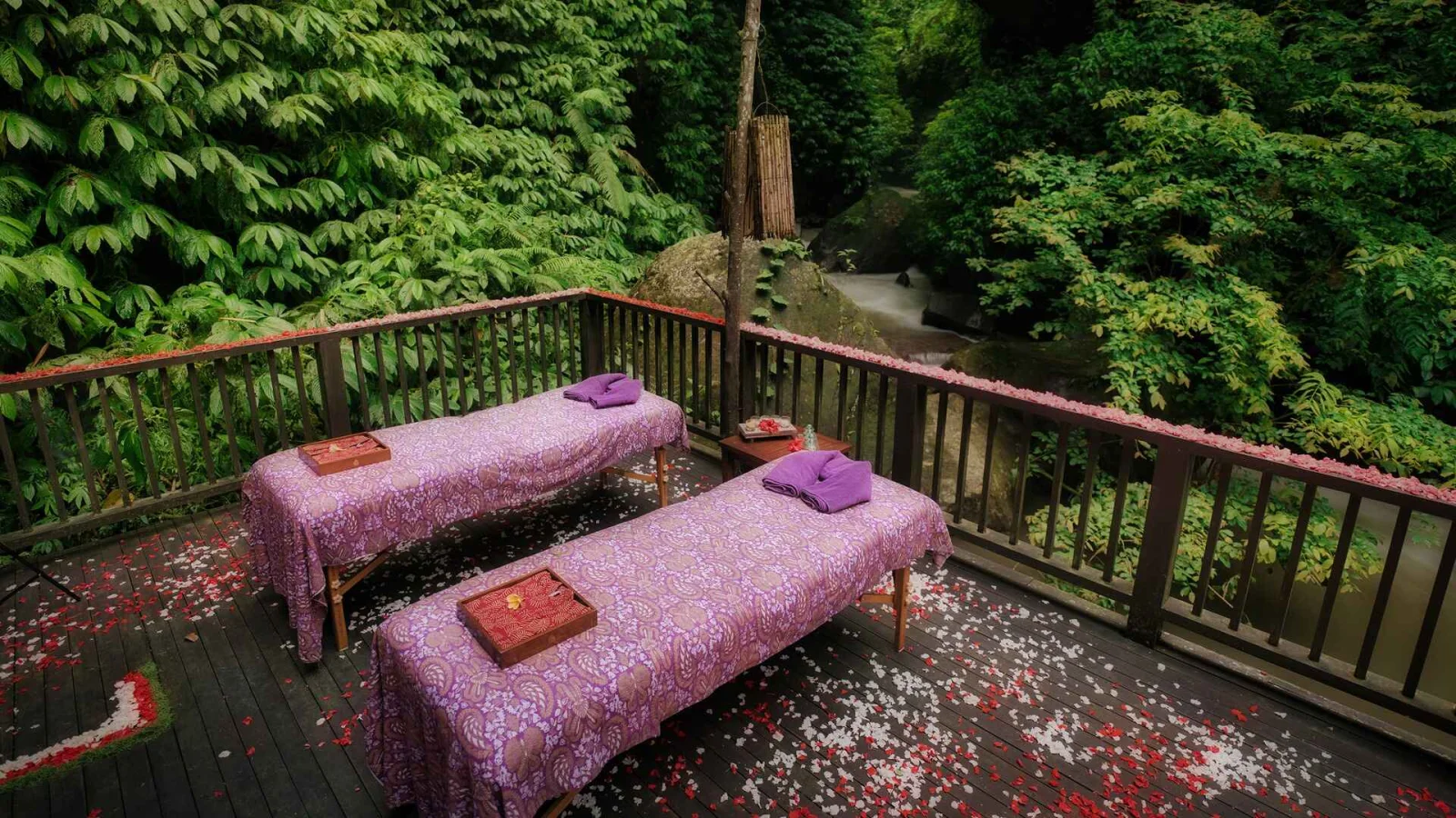 Spa on the River treatment deck beside the Ayung River at Nandini Jungle